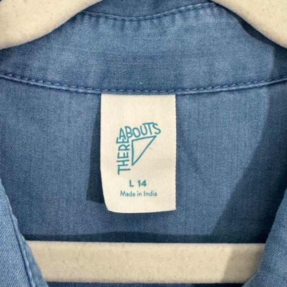 Thereabouts Big Girls Size Large 14 Blue Chambray Button Front Long Sleeve Shirt - Picture 3 of 7